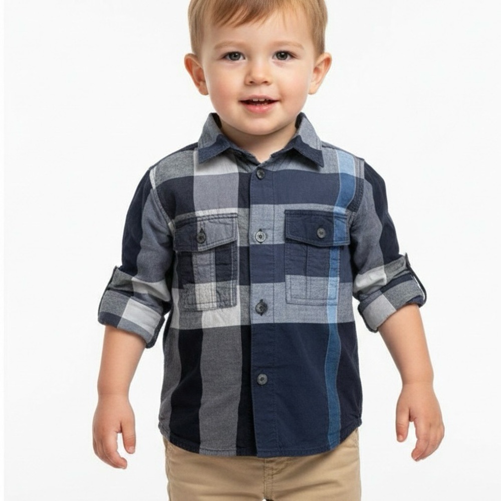 Burberry Kids Plaid Button Up Shirt Long Sleeve Blue Check Size 18 Months